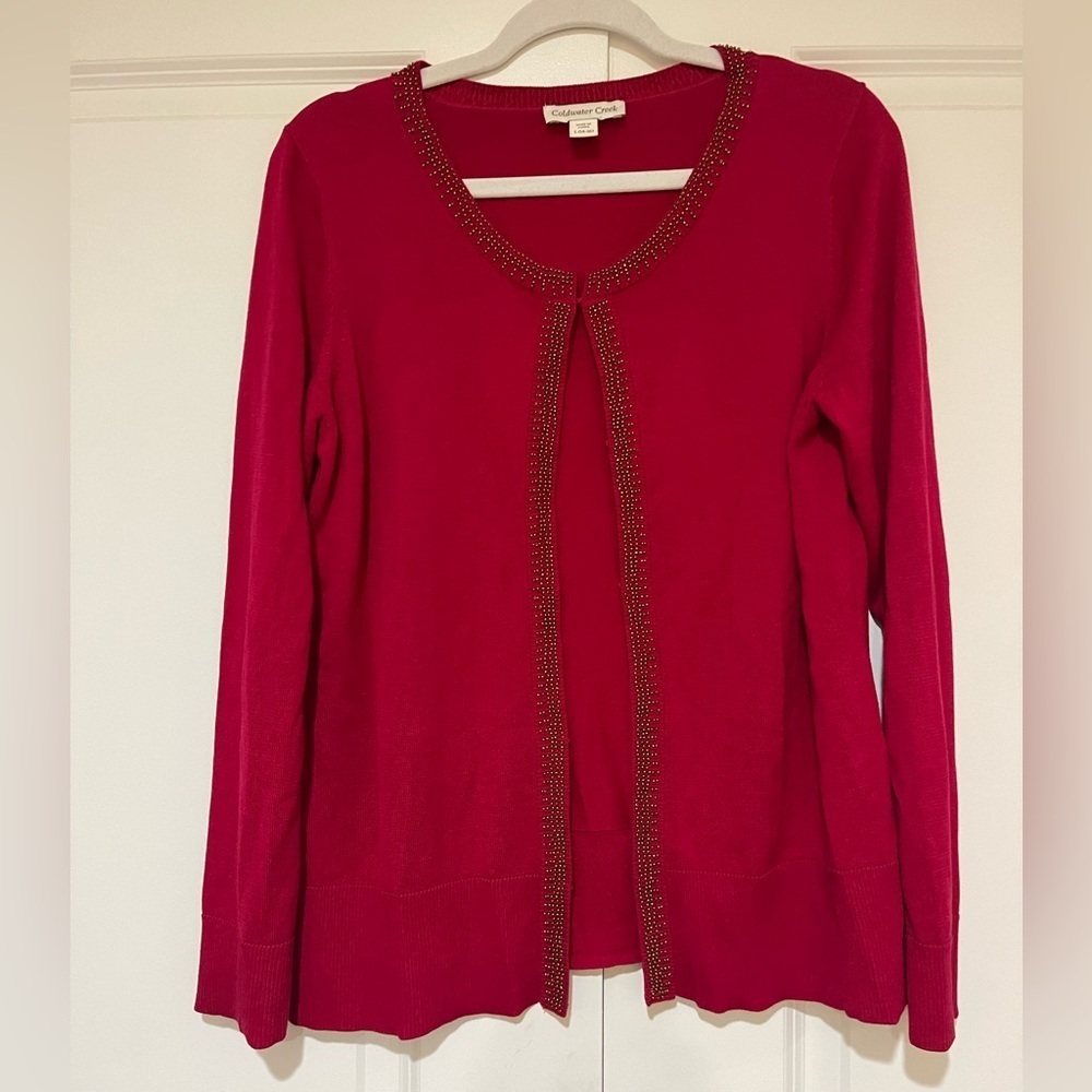 Coldwater Creek NWOT beaded cardigan sweater, silk cotton blend